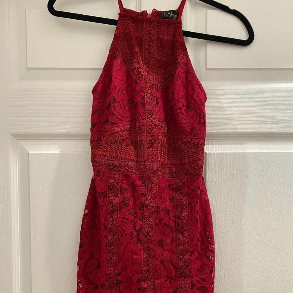 Top Shop fitted halter red dress